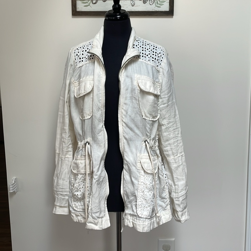 Lucky Brand White Utility Jacket with Eyelet Design